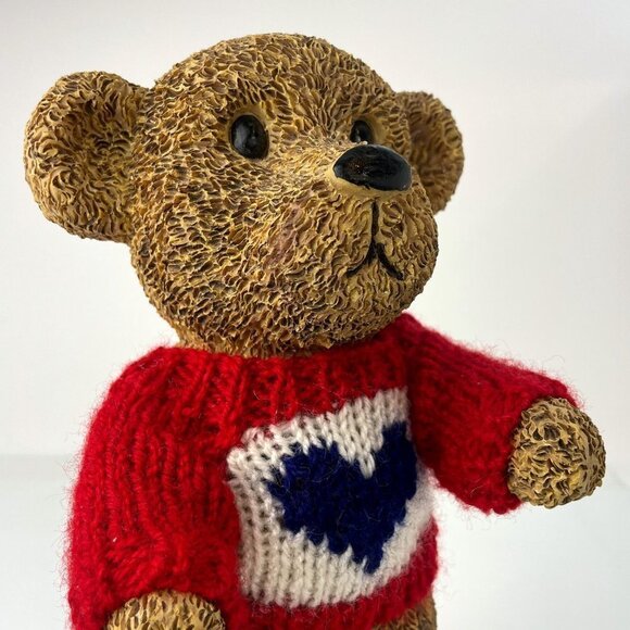 RESIN Bear Sculpture | 10" Standing Vintage Teddy Bear in Knit Sweater - Picture 4 of 10